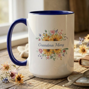 Tasse Nom Grand-Mère Fleurie Cadeau Tournesol