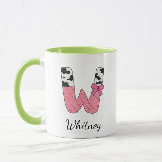 Tasse Nom Initial Personnalisé | Vache Rose Lettre