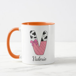 Tasse Nom Initial Personnalisé | Vache Rose Lettre