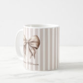 Tasse Nom Ruban Élégant Beige Rayures (Devant gauche)