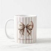 Tasse Nom Ruban Élégant Beige Rayures (Gauche)