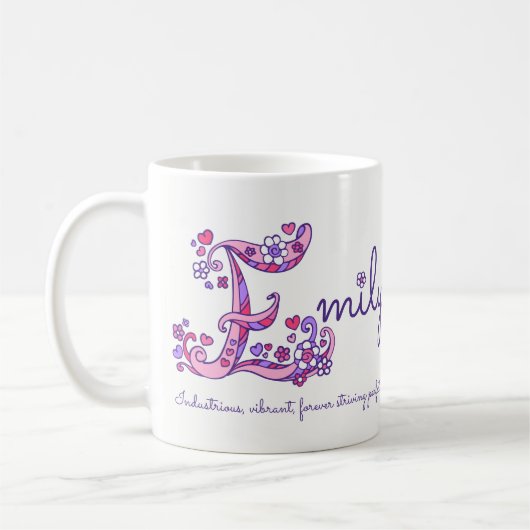Tasse nommée de monogramme de la fleur E de coeur (Gauche)