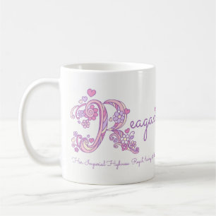 Tasse nommée de monogramme de la fleur R de coeur