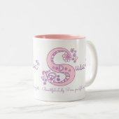 Tasse nommée de monogramme de la fleur S de coeur (Devant droit)