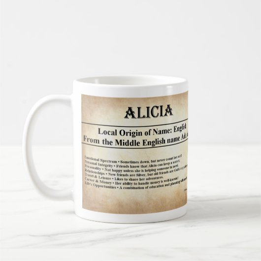 Tasse nommée de signification - Alicia (Gauche)