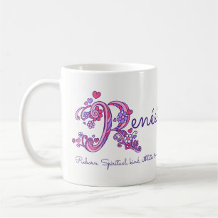 Tasse nommée initiale d'art de rose de