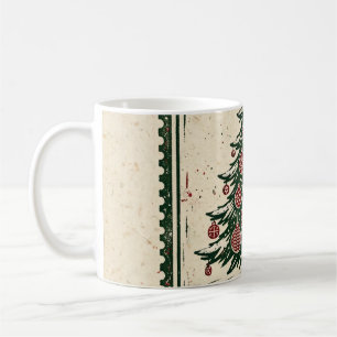 Tasse O Arbre de Noël — Style Timbre Rouge Vintage