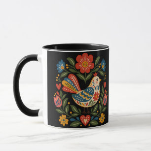 Tasse oiseau en art folklorique fantaisiste