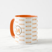 tasse orange avec monogramme et motif de noms (Devant gauche)