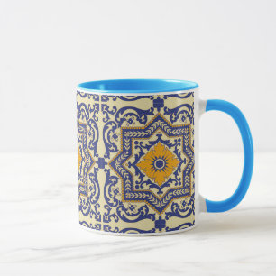 Tasse orange bleue de style en céramique d'Azulejo