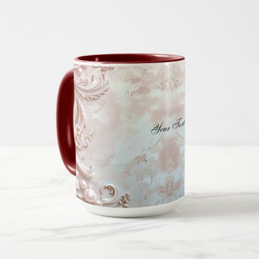 Tasse ornée de perles roses et fleurs (Devant gauche)