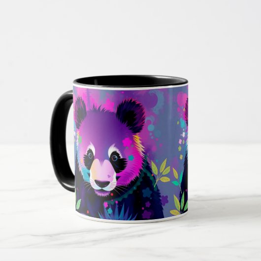 Tasse Panda Abstrait Noir Violet (Devant gauche)