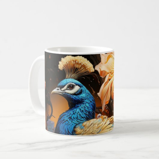 Tasse Paon Monogramme Personnalisé Éblouissant (Devant gauche)