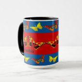 Tasse Papillon en Bleu, Jaune & Rouge (Devant gauche)
