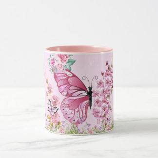 Tasse Papillon Rose Rêveur – Café Esthétique Flora