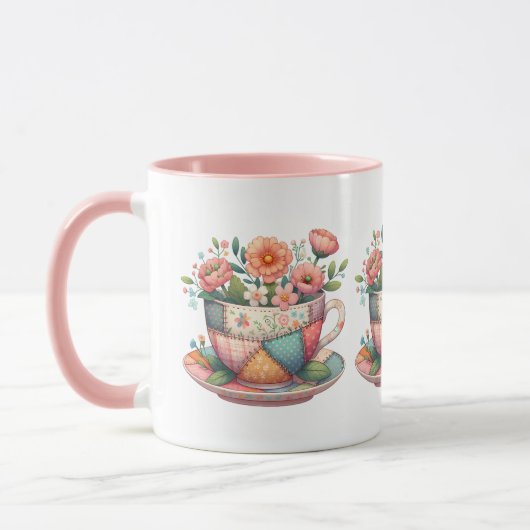 Tasse patchwork avec fleurs fantaisistes (Gauche)