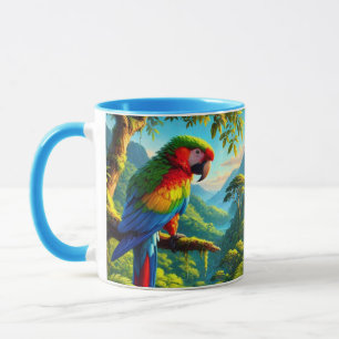 Tasse perroquet tropical coloré bleu vert