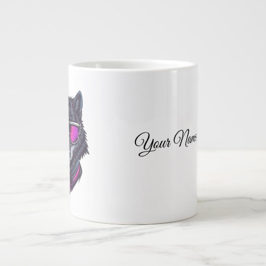 Tasse personnalisable avec nom - Loup Cyberpunk Né (Devant)