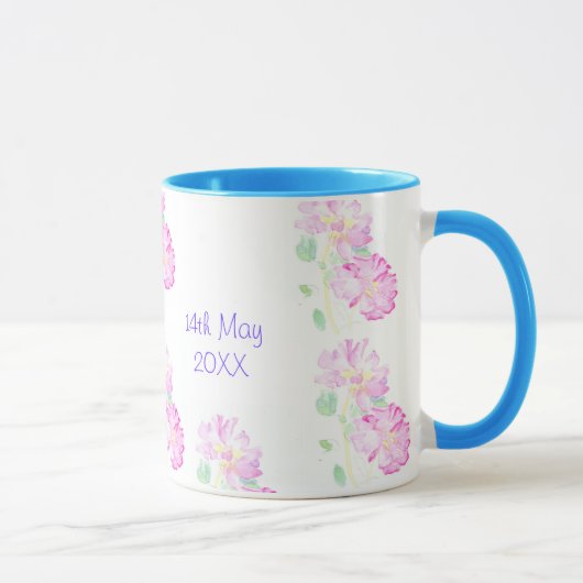 Tasse personnalisable de mariage, roses roses (Droite)