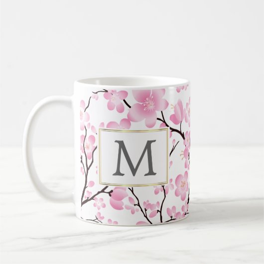tasse personnalisable d'initiale blanche rose de (Gauche)