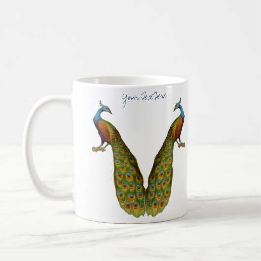 Tasse personnalisable d'oiseau d'art de paon (Gauche)