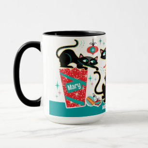 Tasse personnalisable Rétro Noël Chats