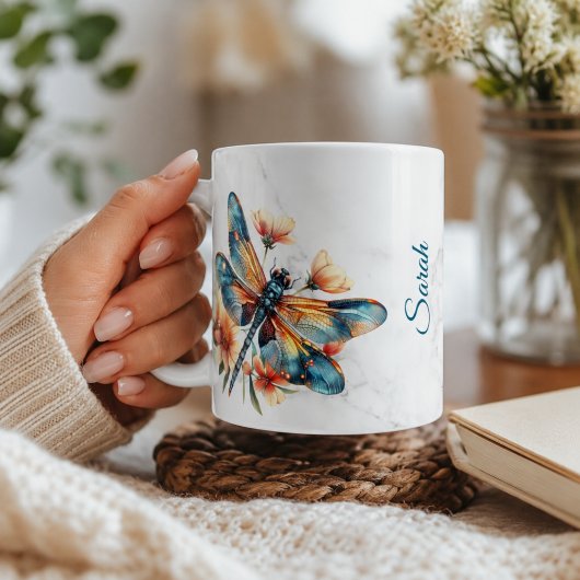 Tasse personnalisée à dragonfly aquarelle