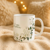 Tasse personnalisée à fleurs blanches élégantes av