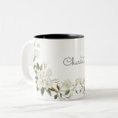 Tasse personnalisée à fleurs blanches, nom personn (Devant gauche)