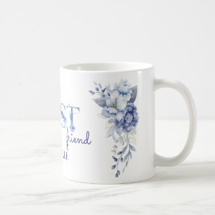 Tasse personnalisée à motif floral bleu, N personn