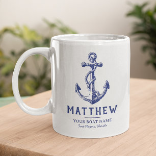 Tasse personnalisée avec ancre nautique et nom de