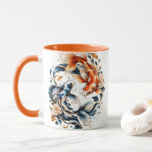 Tasse personnalisée avec carpe koï bleue et orange