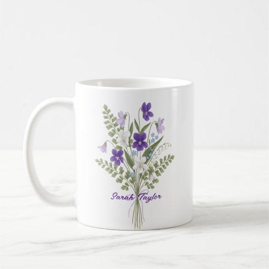 Tasse personnalisée avec fleur de naissance violet (Gauche)