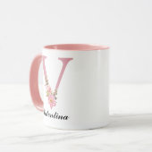 Tasse personnalisée avec initiale de nom en fleurs (Devant gauche)