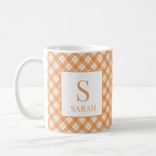 Tasse personnalisée avec initiale et motif carreau