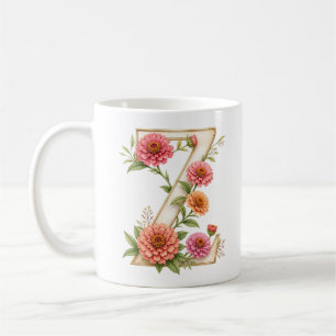 Tasse personnalisée avec la lettre Z florale Zinni
