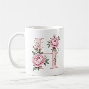 Tasse personnalisée avec lettre H en fleurs de piv