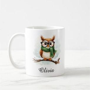 Tasse personnalisée avec nom Chouette sage en lune