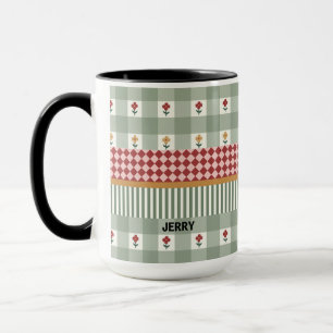Tasse personnalisée avec nom et fleurs vert sauge