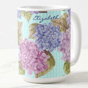 Tasse personnalisée avec nom Hydrangeas aquarelle