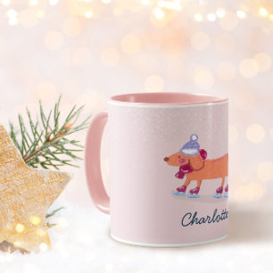 Tasse personnalisée avec nom pour Noël et patinage