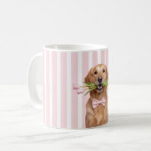 Tasse personnalisée avec photo de chien et fleurs (Devant gauche)