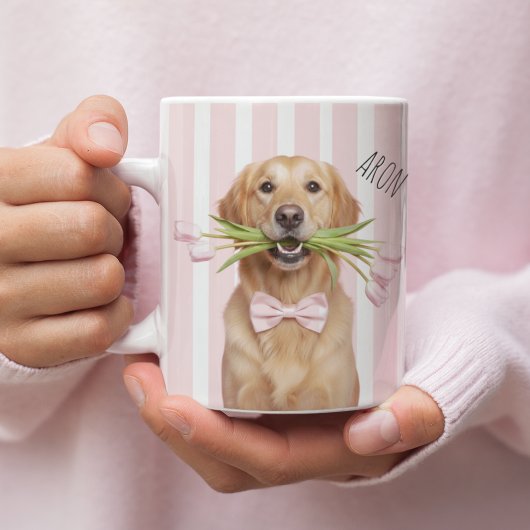Tasse personnalisée avec photo de chien et fleurs