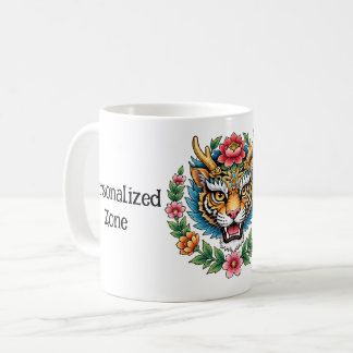 Tasse personnalisée avec tatouage floral de tigre