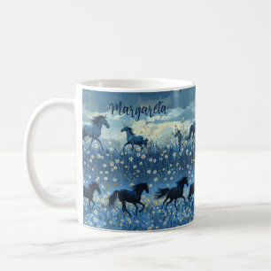 Tasse personnalisée Chevaux sauvages et Fleurs sau