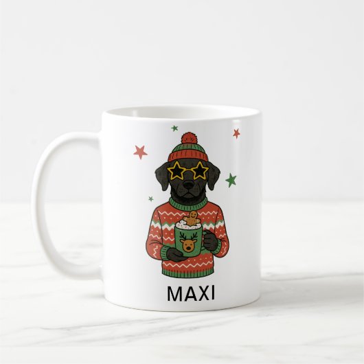 Tasse Personnalisée Chien Lab noir Noël (Gauche)