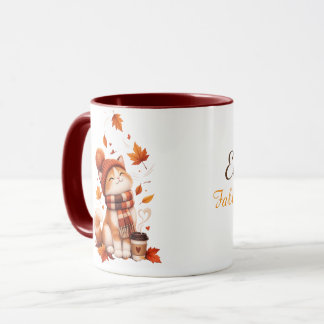 Tasse personnalisée de chat d'automne | Nom person