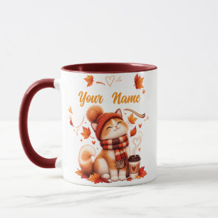 Tasse personnalisée de chat d'automne Nom person