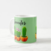 Tasse personnalisée fleurs de cactus vert (Devant gauche)
