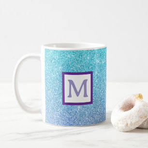 Tasse personnalisée initiale pailletée bleue 